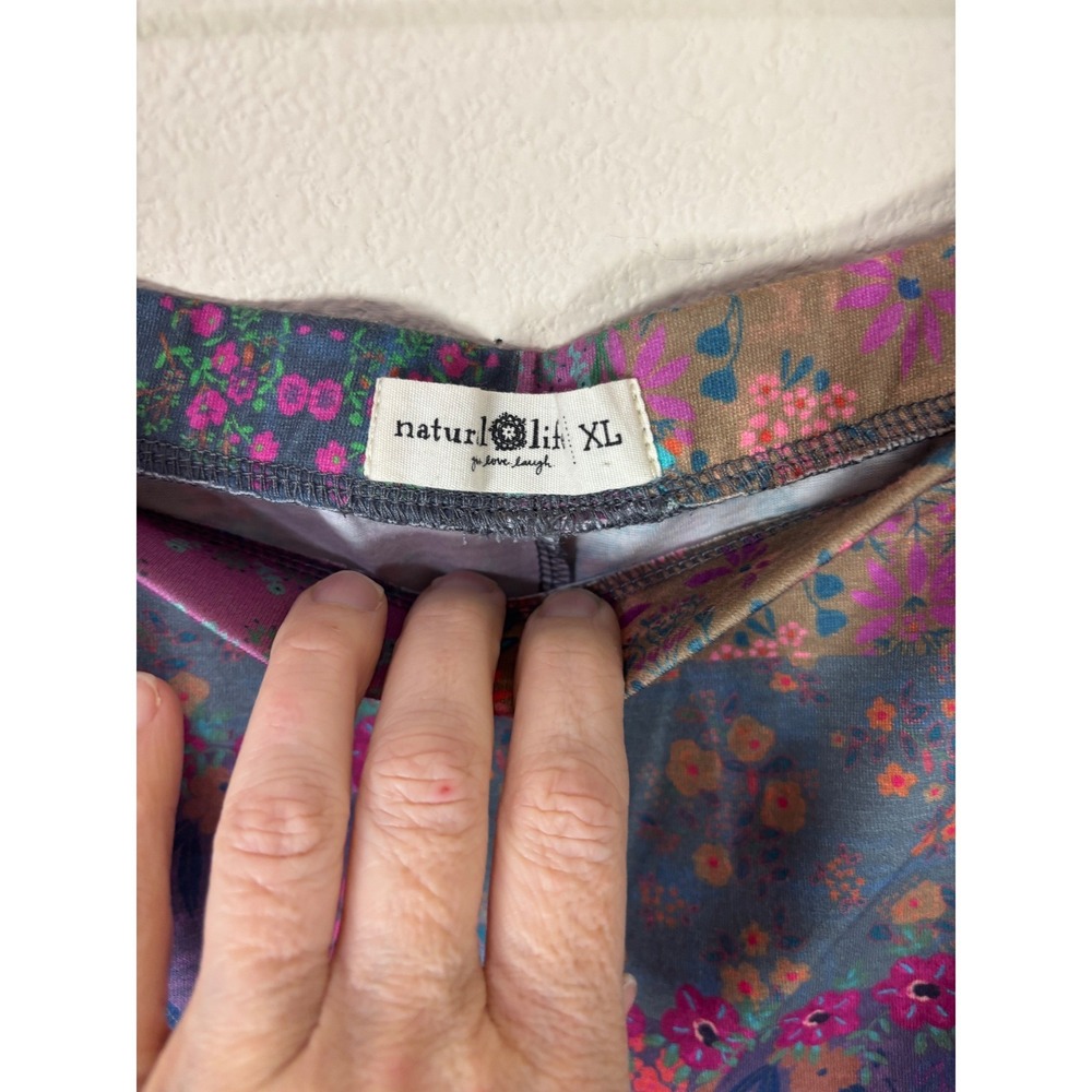 NWT Natural Life Floral Patchwork Flare Bell Bottom Pants XL Purple Pink Boho - Picture 4 of 5